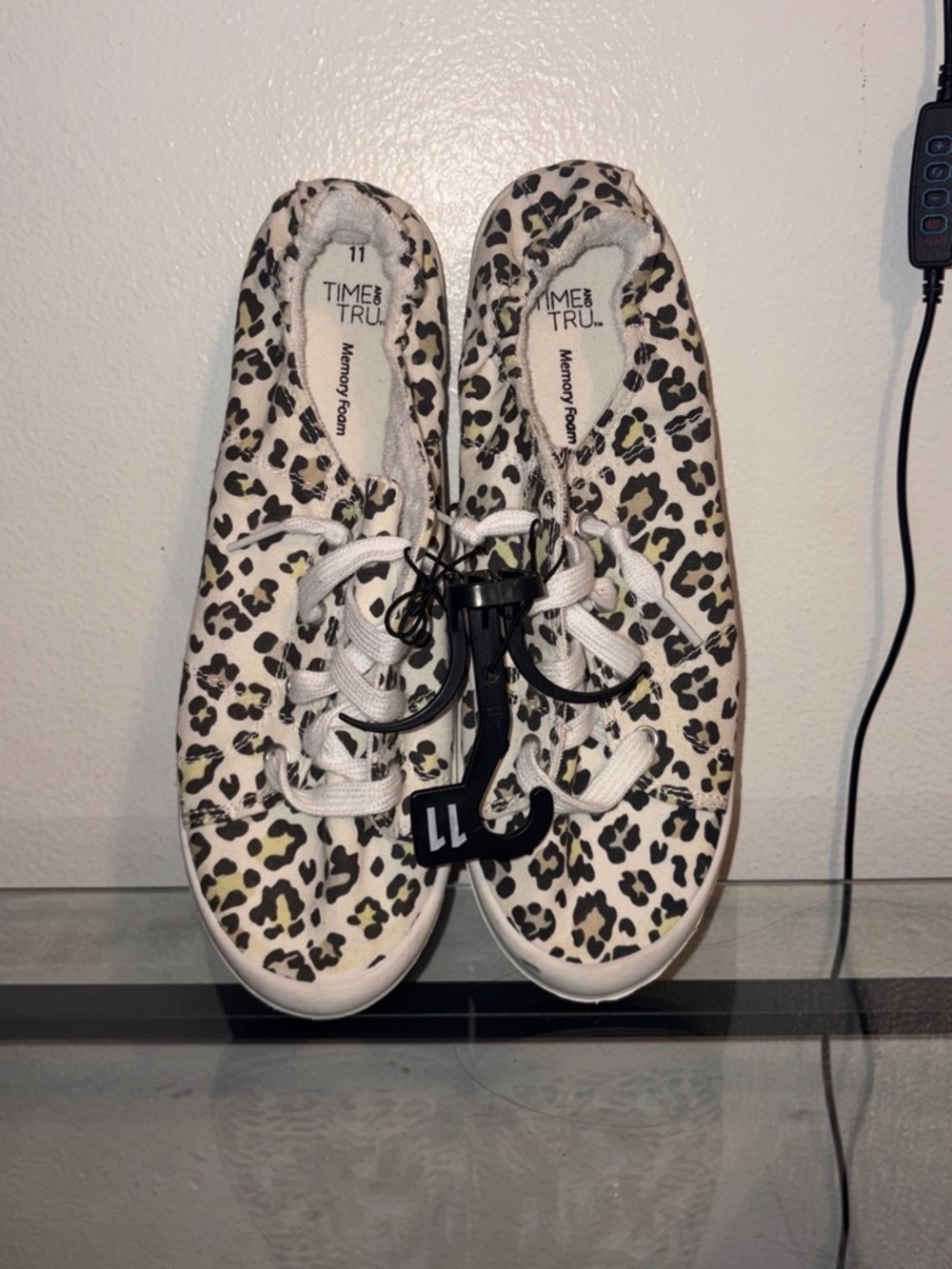 Time and Tru Women's Leopard Print Lace-Up Sneakers - White/Black